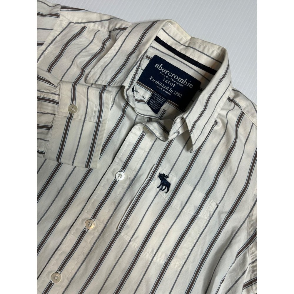 Abercrombie Youth Boy's Large Brown White Stripe Long‎ Sleeve Button Up